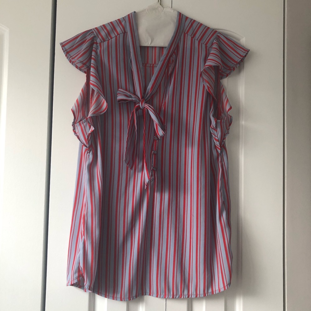 ABERCROMBIE & FITCH RED/BLUE STRIP BLOUSE SIZE M